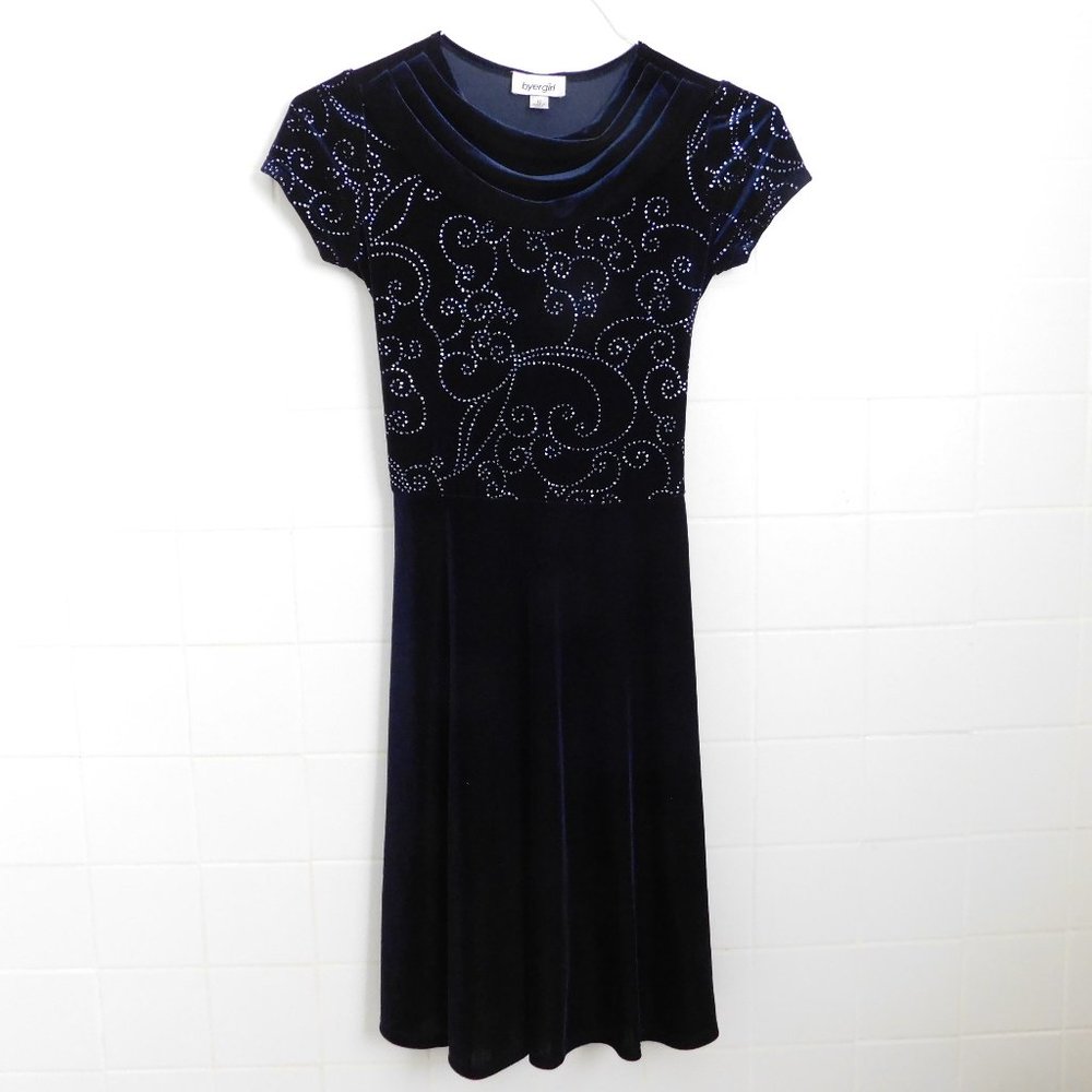 Midnight Blue Girl's Dress w/ Sequin Swirls